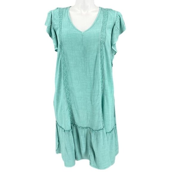 Frye & Co Green Crystal Springs Dress Size L Lined V Neck New With Tags - Picture 1 of 15